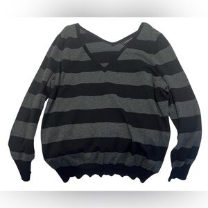 Lane Bryant sweater size 18/20 EUC  Black Gray Striped V-Neck Thin